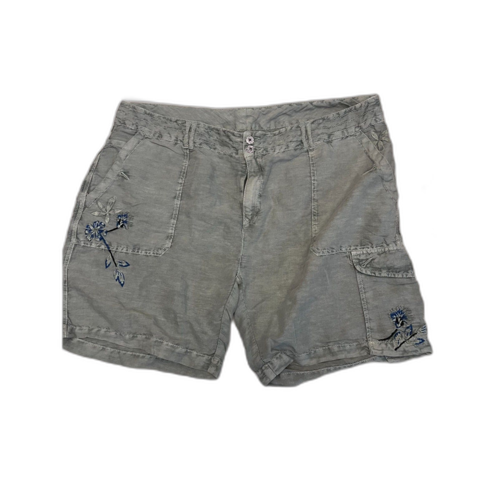 Sundance Sage Green Linen Embroidered Cargo Shorts